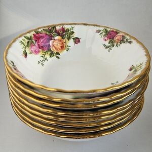 Vintage 1962 Royal Albert Old Country Roses 8 Fruit Nappies Bowls Dessert Bowls